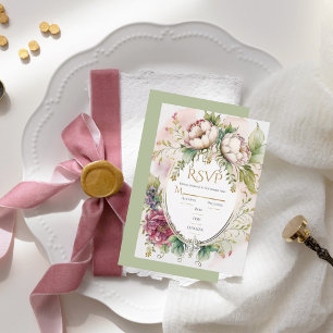 Tarjeta De Confirmación De Asistencia Elegante Sage Green Romántico Boda Rústico