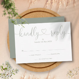 Tarjeta De Confirmación De Asistencia Elegante Sage Green Script Heart Kindly Reply