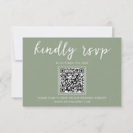Tarjeta De Confirmación De Asistencia Elegante Sage Green Script Web Boda de código QR
