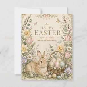 Tarjeta De Confirmación De Asistencia Elegante saludo de Pascua, estilo porcelana azul y