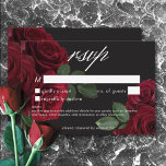 Tarjeta De Confirmación De Asistencia Elegante Sangre Sangre Roja Floral Sin Cena<br><div class="desc">Acepte la elegancia atemporal para su celebración inspirada en el gótico con nuestra cautivadora tarjeta de respuesta boda sin opciones de cena. Un suave fondo negro proporciona el lienzo perfecto para un ramo cautivador pero subestimado. Imaginemos arreglos en esquina de sangre enloquecida y sangre roja en flor de rosa, donde...</div>