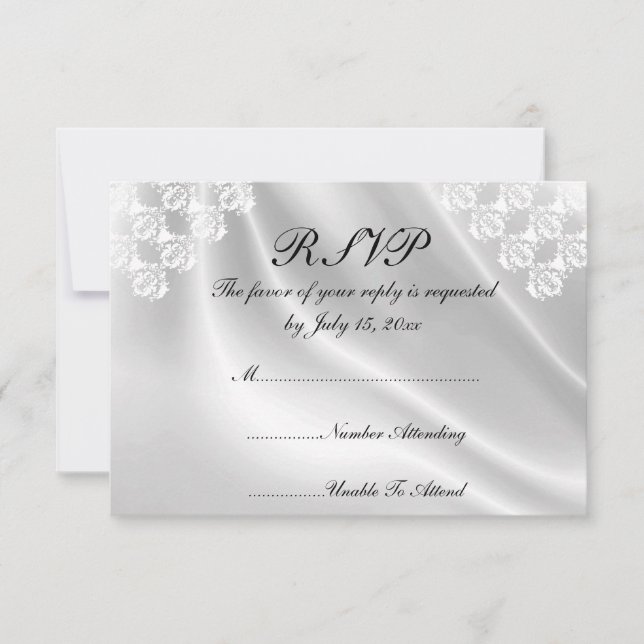 Tarjeta De Confirmación De Asistencia Elegante satén blanco, bodas de encaje invitacione (Anverso)
