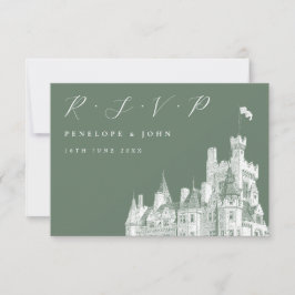 Tarjeta De Confirmación De Asistencia Elegante Script Castle Sage Green Boda