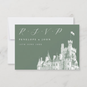 Tarjeta De Confirmación De Asistencia Elegante Script Castle Sage Green Boda