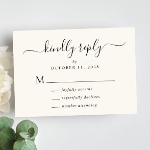 Tarjeta De Confirmación De Asistencia Elegante Script Responder amablemente a Cream Boda