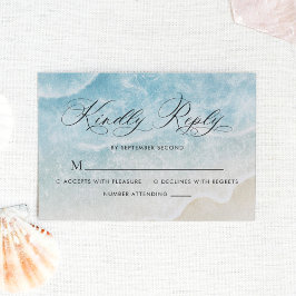 Tarjeta De Confirmación De Asistencia Elegante Script Watercolor Ocean Beach Wedding