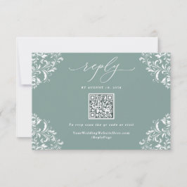 Tarjeta De Confirmación De Asistencia Elegante Sea Green Vintage Wedding QR Code
