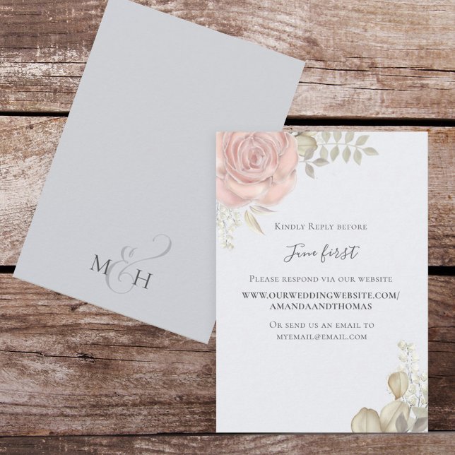 Tarjeta De Confirmación De Asistencia Elegante Sencillo Foliage de Oro Rosa Polvoriento  (Subido por el creador)