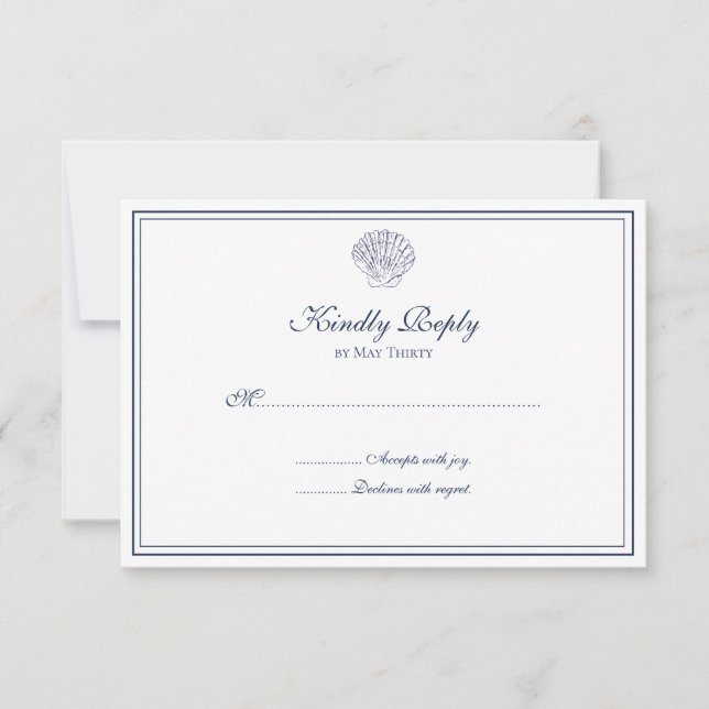 Tarjeta De Confirmación De Asistencia Elegante Shell azul y blanco (Anverso)