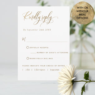 Tarjeta De Confirmación De Asistencia Elegante sin comidas, blanco y oro, Boda