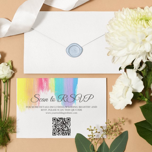 Tarjeta De Confirmación De Asistencia Elegante sitio web Boda arcoiris Código QR (Subido por el creador)
