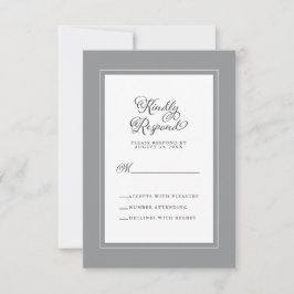 Tarjeta De Confirmación De Asistencia Elegante sobre de boda gris y chic blanco