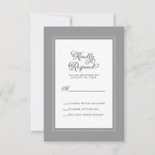 Tarjeta De Confirmación De Asistencia Elegante sobre de boda gris y chic blanco