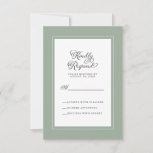 Tarjeta De Confirmación De Asistencia Elegante sobre de boda verde salvia blanco chic