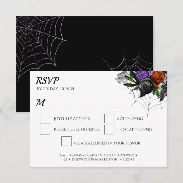 Tarjeta De Confirmación De Asistencia Elegante Spooky Floral Spider Web (Anverso / Reverso)