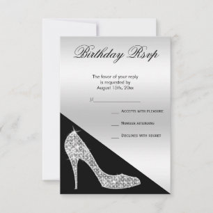 Tarjeta De Confirmación De Asistencia Elegante Stiletto de Purpurina, Cumpleaños en Plat