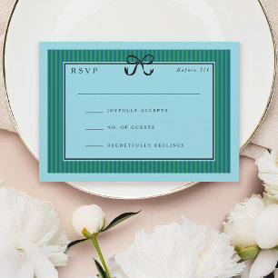 Tarjeta De Confirmación De Asistencia Elegante Stripe Black Border con Boda Bow