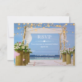 Tarjeta De Confirmación De Asistencia Elegante Sunset Beach String Luces Boda de verano