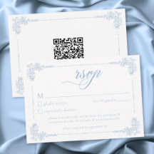 Elegante Tarjeta de Boda Azul Polvoriento Barroco 