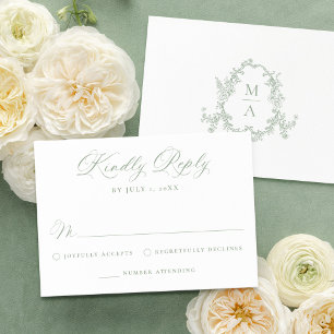 Tarjeta De Confirmación De Asistencia Elegante Tarjeta de Boda Floral Victoriana Verde S