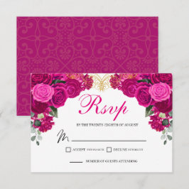 Tarjeta De Confirmación De Asistencia Elegante Tarjeta de Gabinete Fuchsia Gold Floral R