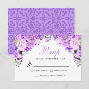 Tarjeta De Confirmación De Asistencia Elegante Tarjeta de Gabinete Lilac Purple Floral R