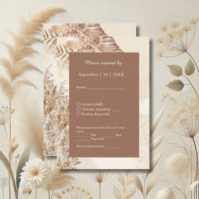 Tarjeta De Confirmación De Asistencia Elegante taupe Neutral Boda de Grass Pampas (Subido por el creador)