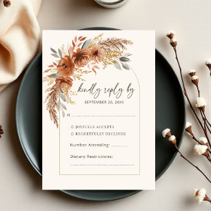 Tarjeta De Confirmación De Asistencia Elegante Terracota Rústica Boda floral otoño