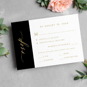 Tarjeta De Confirmación De Asistencia Elegante tipografía minimalista de oro y negro par