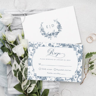 Tarjeta De Confirmación De Asistencia Elegante toile floral azul francés grabado