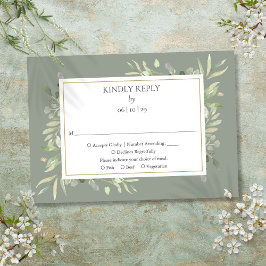 Tarjeta De Confirmación De Asistencia Elegante vegetación de color verde sabio