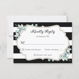 Tarjeta De Confirmación De Asistencia Elegante vegetación Eucalyptus Boda Blanco Negro