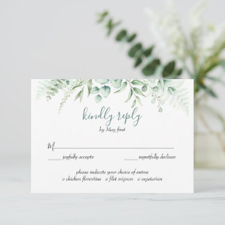 Tarjeta De Confirmación De Asistencia Elegante vegetación Eucalyptus Sale comida Boda