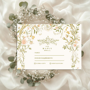 Tarjeta De Confirmación De Asistencia Elegante vegetación y Boda de marco floral Rubor