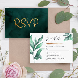 Tarjeta De Confirmación De Asistencia Elegante vegetación y Minimalista de oro