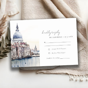 Tarjeta De Confirmación De Asistencia Elegante Venecia Italia Canals Boda de acuarela