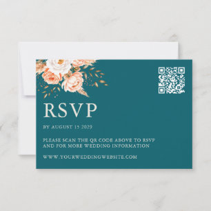 Tarjeta De Confirmación De Asistencia Elegante Verde azulado Boho Moda Boda floral otoño