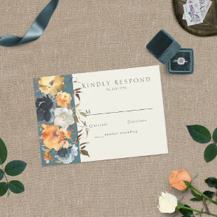 Tarjeta De Confirmación De Asistencia Elegante Verde azulado Terracota Navy Boho Floral