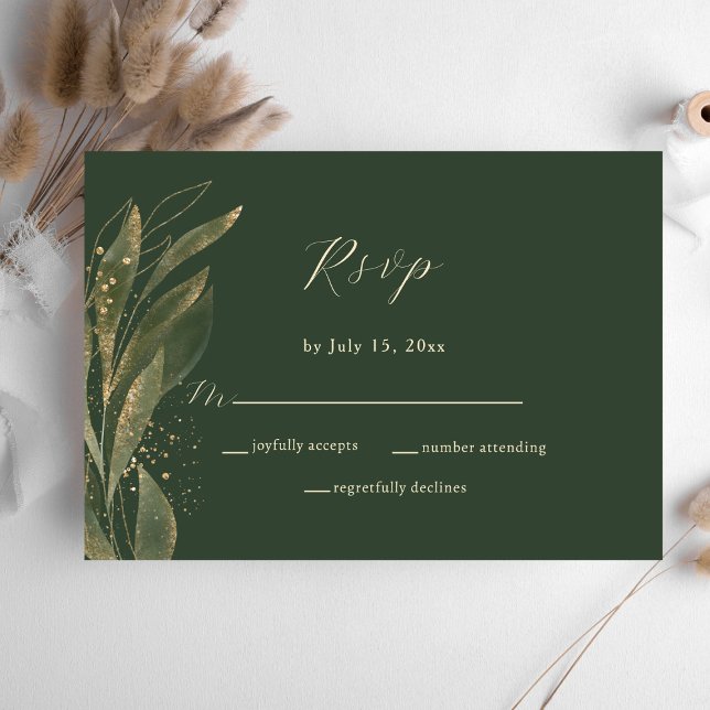 Tarjeta De Confirmación De Asistencia Elegante verde verde y Boda dorado (Subido por el creador)