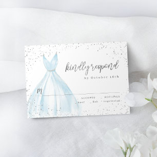 Tarjeta De Confirmación De Asistencia Elegante vestido azul plateado con brillo quinceañ