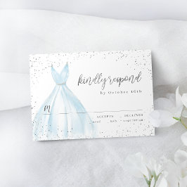 Tarjeta De Confirmación De Asistencia Elegante vestido de quinceañera plateado con brill