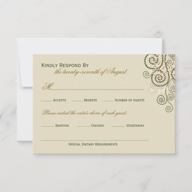 Tarjeta De Confirmación De Asistencia Elegante y elegante Boho Green Spirals Wedding RSV (Anverso)