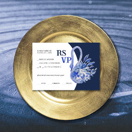 Tarjeta De Confirmación De Asistencia Elegante y hermosa acuarela azul Boho Swan