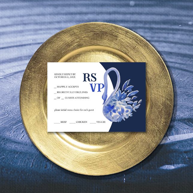 Tarjeta De Confirmación De Asistencia Elegante y hermosa acuarela azul Boho Swan (Subido por el creador)
