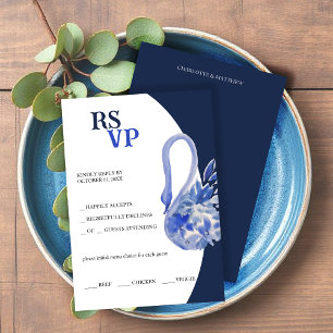 Tarjeta De Confirmación De Asistencia Elegante y hermosa acuarela azul Boho Swan