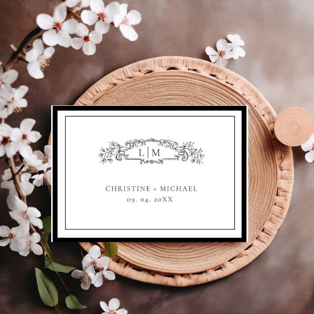 Tarjeta De Confirmación De Asistencia Elegante y Moda boda negro y blanco (Subido por el creador)