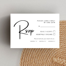 Tarjeta De Confirmación De Asistencia Elegante y moderno Boda negro y blanco