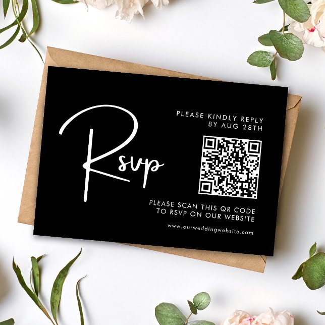 Tarjeta De Confirmación De Asistencia Elegante y moderno código QR Boda blanco y negro (Subido por el creador)