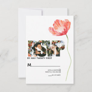 Tarjeta De Confirmación De Asistencia Elegante y moderno matrimonio rojo con amapola RSV