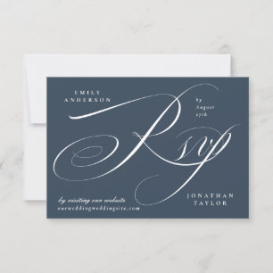 Tarjeta De Confirmación De Asistencia Elegante y romántica caligrafía azul y blanca de l